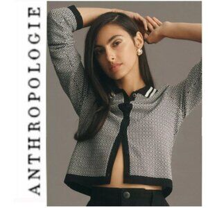 Maeve Plunging Polo Cardigan Black and White Varsity Jacket Size M